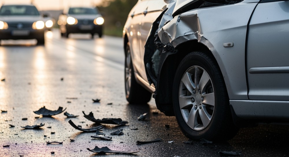 54-latek wjechał busem w ciężarówkę na poboczu drogi